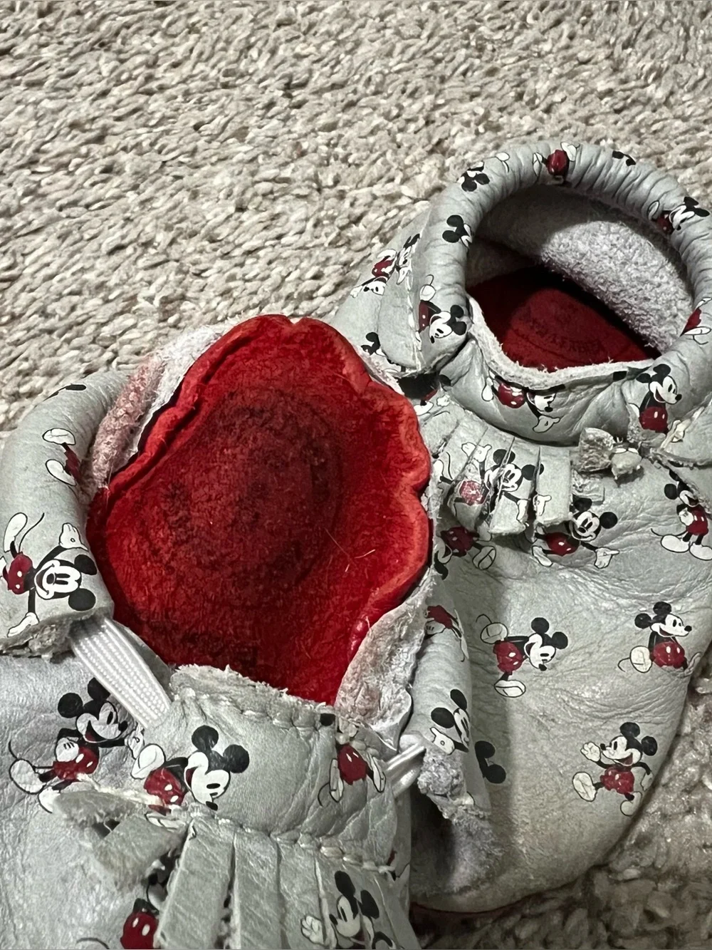 Freshly Picked Disney Mickey Mouse Grey and Red Baby Moccasins Size 6